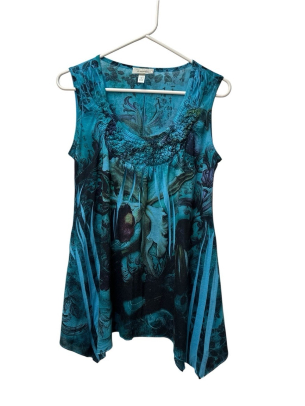 Dressbarn Sleeveless Tank Top Tunic Blouse Womens Medium Blue-green Whimsigoth